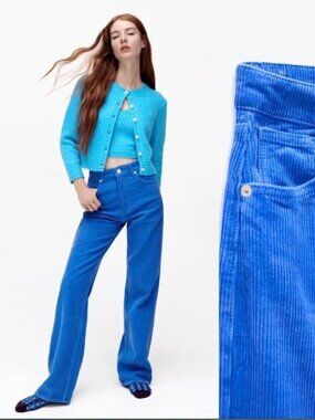 Zara Wide Leg Corduroy Pants Blue 27 (US 4)